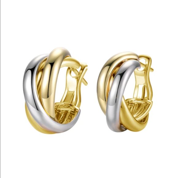 18K Gold & Silver Womens Two Tone Small Braided Twisted Hoop Earrings Jewelry - Picture 5 of 5